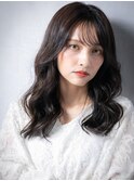 大人美人韓国風巻きゆるふわ毛先パーマ黒髪ロングv戸頭30代40代