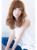 無造作束感ウェーブロング×ハイトーンオレンジベージュ