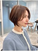 小顔見せショートベージュカラーブリーチしない透明感カラー