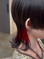 メンズサロン ガウディ 三宮店(men's salon Gaudi)&nbsp;メンズロングウルフ×ブリーチハイトーンインナーカラー×レッド