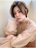アフロート添田かきあげバング大人スリークボブアッシュブラウン