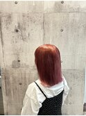 オレンジ×赤20代30代40代ハイライトブリーチダブルカラー