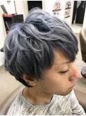 ダブルカラー　ブルーアッシュグレー