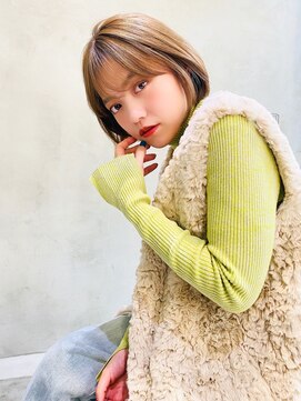 エース (ACE) ACE横浜 艶ブラウンベージュ×顎ラインボブ