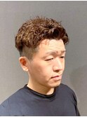 ツーブロックショート ハードパーマ オールバック メンズカラー