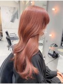 【田中杏実】韓国風オレンジベージュ/艶髪レイヤーロング