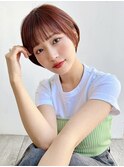 大人ショート 前髪ありオレンジチョコレートベージュ丸顔 A830