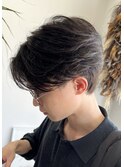 フェザーパーマ センターパート 毛流れ 黒髪