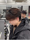 フェザーパーマニュアンスセンターパートシャギーシャドウパーマ