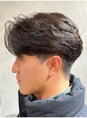 メンズセンターパートウルフセンターパートニュアンスパーマ襟足