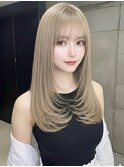 ミルクティーカラー/ミディアムレイヤー/シールエクステ/韓国風