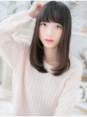 黒髪グレージュアッシュぱっつん前髪ロングc6越谷20代30代40代
