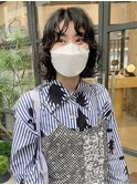 ウェーブパーマのボブウルフ