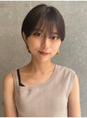 シースルバング×ひし形ショート×グレージュカラー