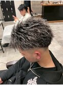 ホワイトメッシュ縦落ちツイストスパイラルパーマハーフバック