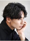 渋谷波巻きスパイラルパーマシャドウパーマメンズセンターパート