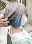 ボブヘアホワイトシルバー インナーカラーブリーチ  