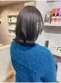 福山美容室caaryレイヤーミディアムボブダークブラウン20代30代