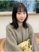 レイヤーカット　暗めグレージュカラー　ぱっつん　前髪　矢場町