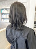 福山Caaryミディアムレイヤーカットくびれヘアくすみグレージュ