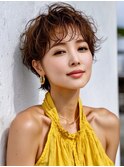 ☆ホワイトグレージュミニウルフデジタルパーマチェリーブラウン