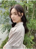 大人かわいい顔まわりレイヤーピンクベージュシースルーバング