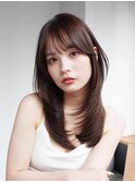 ロンググレージュ韓国ヘア顔周りレイヤー_F41132