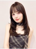 縮毛矯正ストレートダークパープルミルクブラウンダウンバング