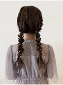 ツイン編みおろし 結婚式お呼ばれヘア二次会ヘアセット