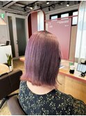 ダブルカラー×パールピンク×切りっぱなしボブ