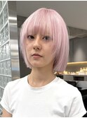 ハイトーン切りっぱなしショートボブミルクティーピンクベージュ