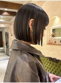 ★モーブブラウン/ミニマルボブ/切りっぱなしボブ/前髪あり/銀座
