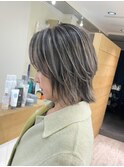 くびれショートボブ40代50代グレイカラー白髪染め白髪ぼかし