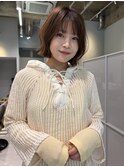 ミルクグレージュ/くびれレイヤーボブ/韓国巻き/顔周りカット