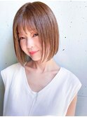 ボブ☆ハイライトカラー☆ベージュ☆シースルーバング