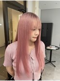 20代30代ソフトウルフ肩ラインダブルカラーピンクカラー