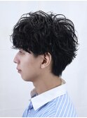 シャドウ波巻きメンズパーマショートマッシュ黒髪仙台