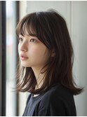 おくれ毛で小顔効果◎オフィスOKナチュラルカラー