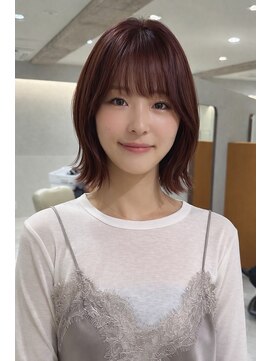 サードショップ 梅田茶屋町店(THIRD SHOP) バーガンディ×レイヤーボブ