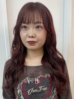 ユニバイリサ 天神大名店(uni by risa) チェリーピンク シースルーバング ゆるふわウェーブ ロング