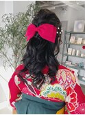 卒業式/成人式りぼんハーフアップ