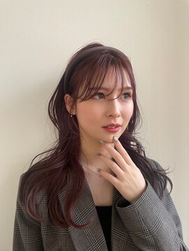 リアン(Lien) ブリーチなしダブルカラー/ワインレッド×ロングレイヤー