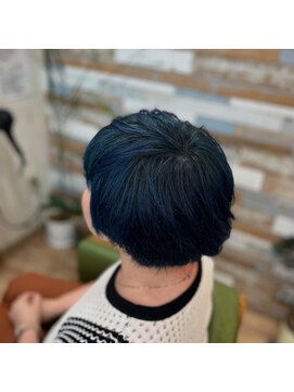 ハウオリ ヘアーワークス(Hauoli hair works) Wカラー、インディゴネイビー×インナー、ブルーターコイズ