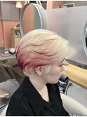 ホワイトブロンド×レッド　ケアブリーチ　原宿