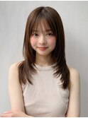 小顔 前髪 ミディアムレイヤーカット ダークアッシュ "