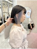 ダブルカラーペールブルーインナーカラー暗髪グレージュ韓国ボブ