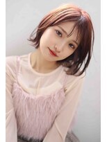 アボヘアー(Abo hair)&nbsp;ぱつっとボブ透け感バング外ハネ＊透明感チェリーレッド20代