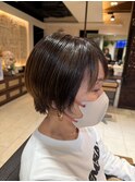 白髪ぼかし/前下がりショート/ダークブラウン