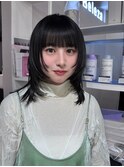 12323黒髪韓国風巻き内巻きワンカールボブレイヤーカット