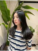 韓国風シースルーバングのレイヤーロング/韓国/韓国風/艶感